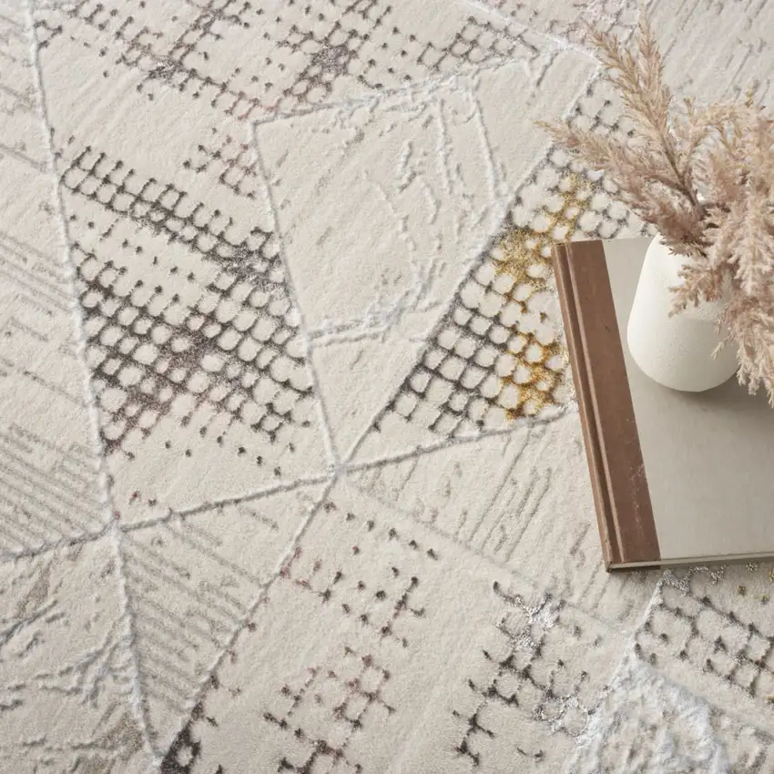 Beige Ivory and Gray Abstract Non Skid Area Rug Photo 8