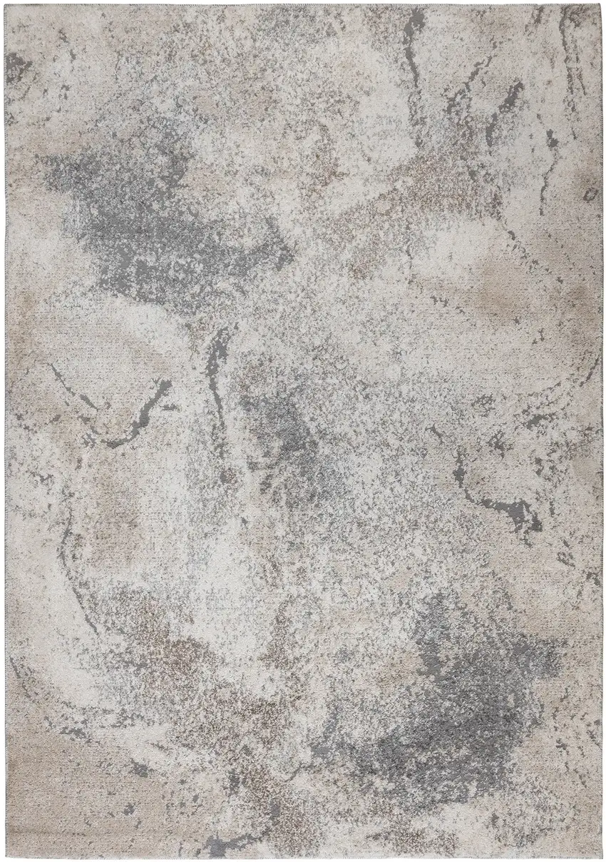 Beige Ivory and Gray Abstract Power Loom Area Rug Photo 1
