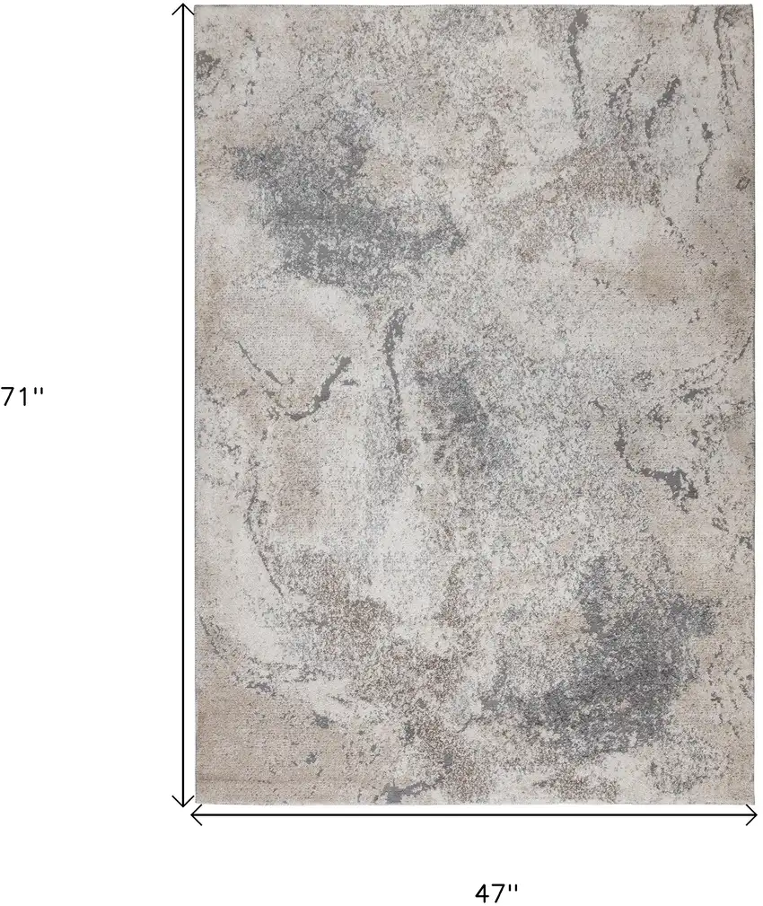 Beige Ivory and Gray Abstract Power Loom Area Rug Photo 8