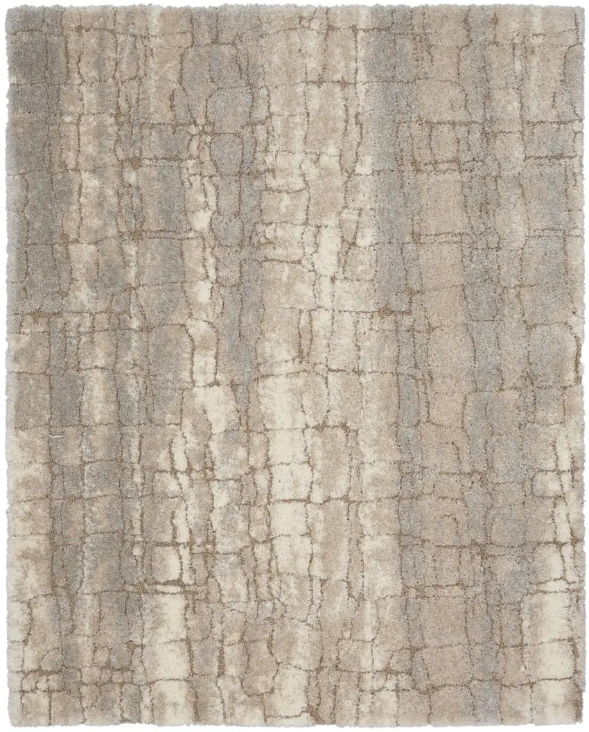 Beige Ivory and Gray Abstract Shag Area Rug Photo 2