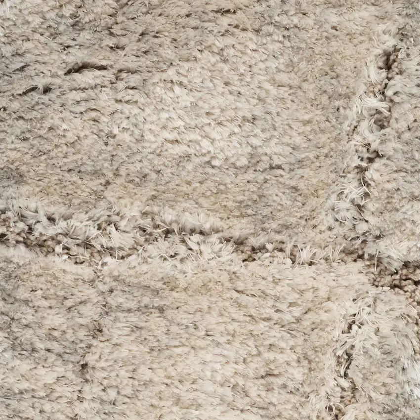 Beige Ivory and Gray Abstract Shag Area Rug Photo 9
