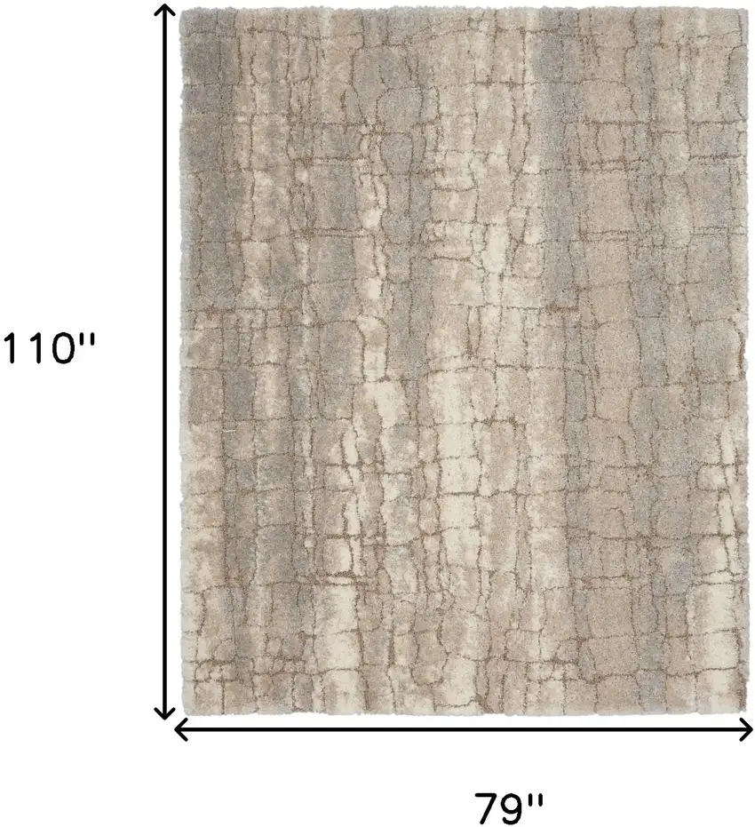 Beige Ivory and Gray Abstract Shag Area Rug Photo 3