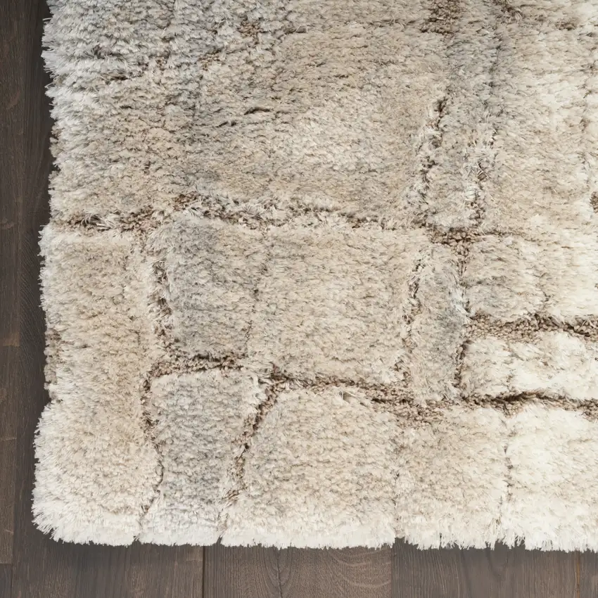 Beige Ivory and Gray Abstract Shag Area Rug Photo 9