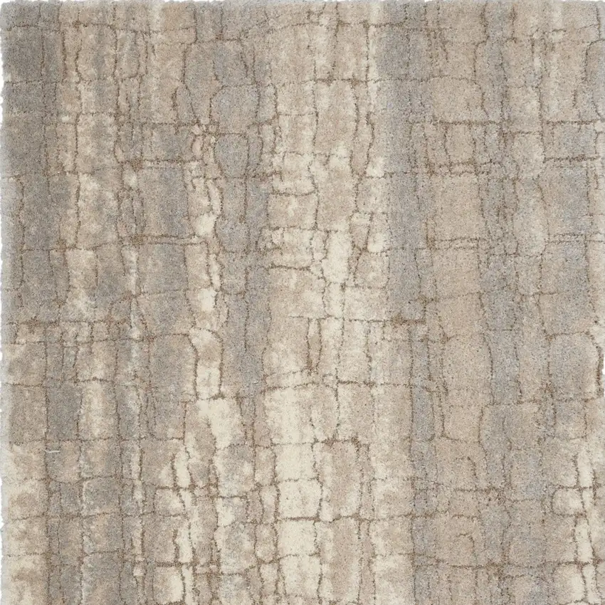 Beige Ivory and Gray Abstract Shag Area Rug Photo 7