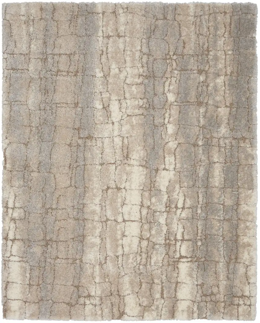 Beige Ivory and Gray Abstract Shag Area Rug Photo 4