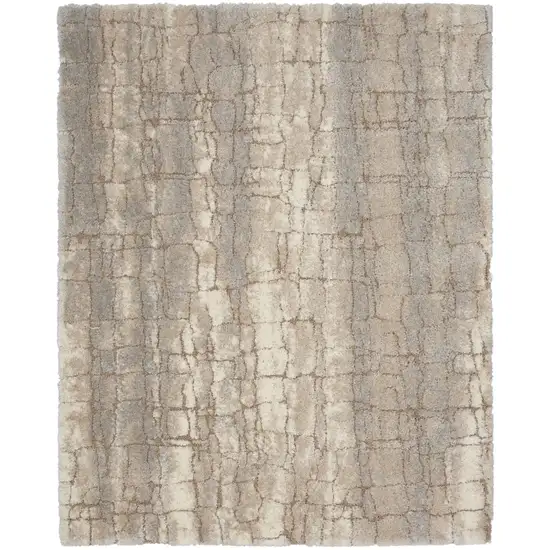 Beige Ivory and Gray Abstract Shag Area Rug Photo 1