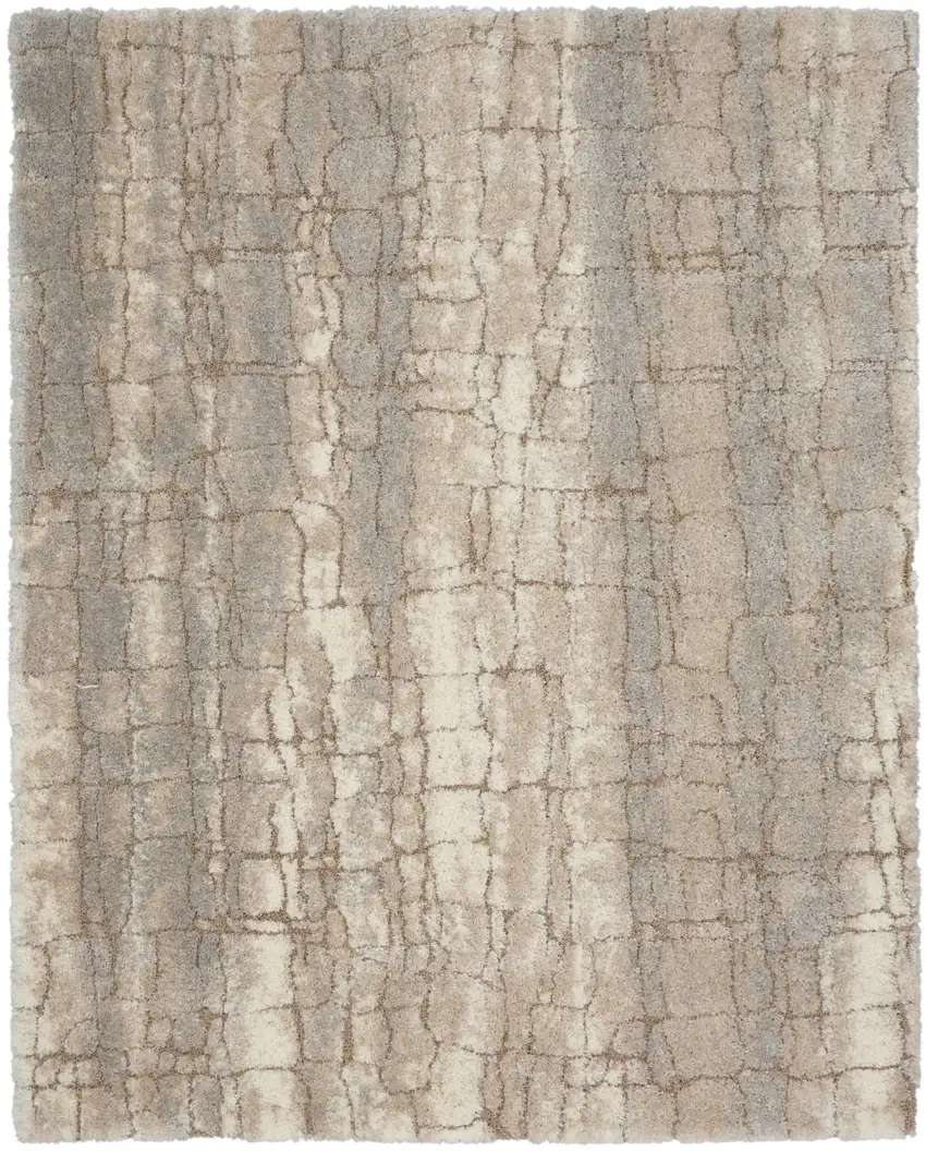 Beige Ivory and Gray Abstract Shag Area Rug Photo 1