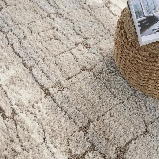 Beige Ivory and Gray Abstract Shag Area Rug Photo 8