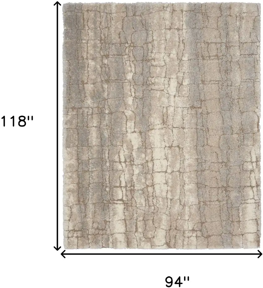 Beige Ivory and Gray Abstract Shag Area Rug Photo 3