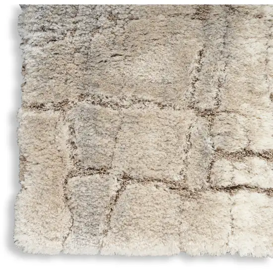 Beige Ivory and Gray Abstract Shag Area Rug Photo 9
