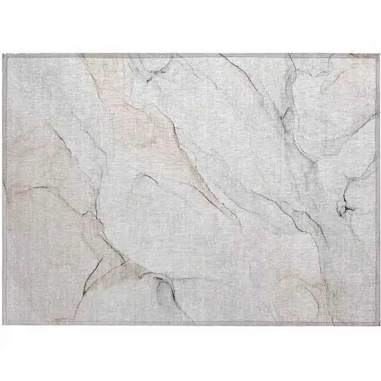 Beige Ivory and Gray Abstract Washable Non Skid Indoor Outdoor Area Rug Photo 2
