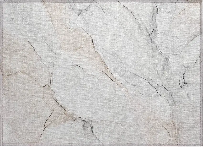 Beige Ivory and Gray Abstract Washable Non Skid Indoor Outdoor Area Rug Photo 2