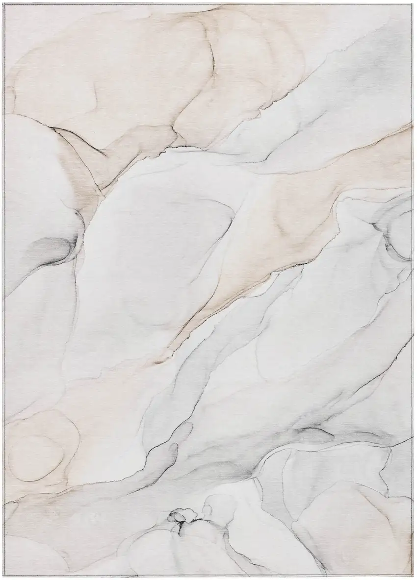 Beige Ivory and Gray Abstract Washable Non Skid Indoor Outdoor Area Rug Photo 2
