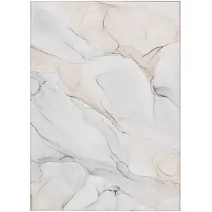 Photo of Beige Ivory and Gray Abstract Washable Non Skid Indoor Outdoor Area Rug