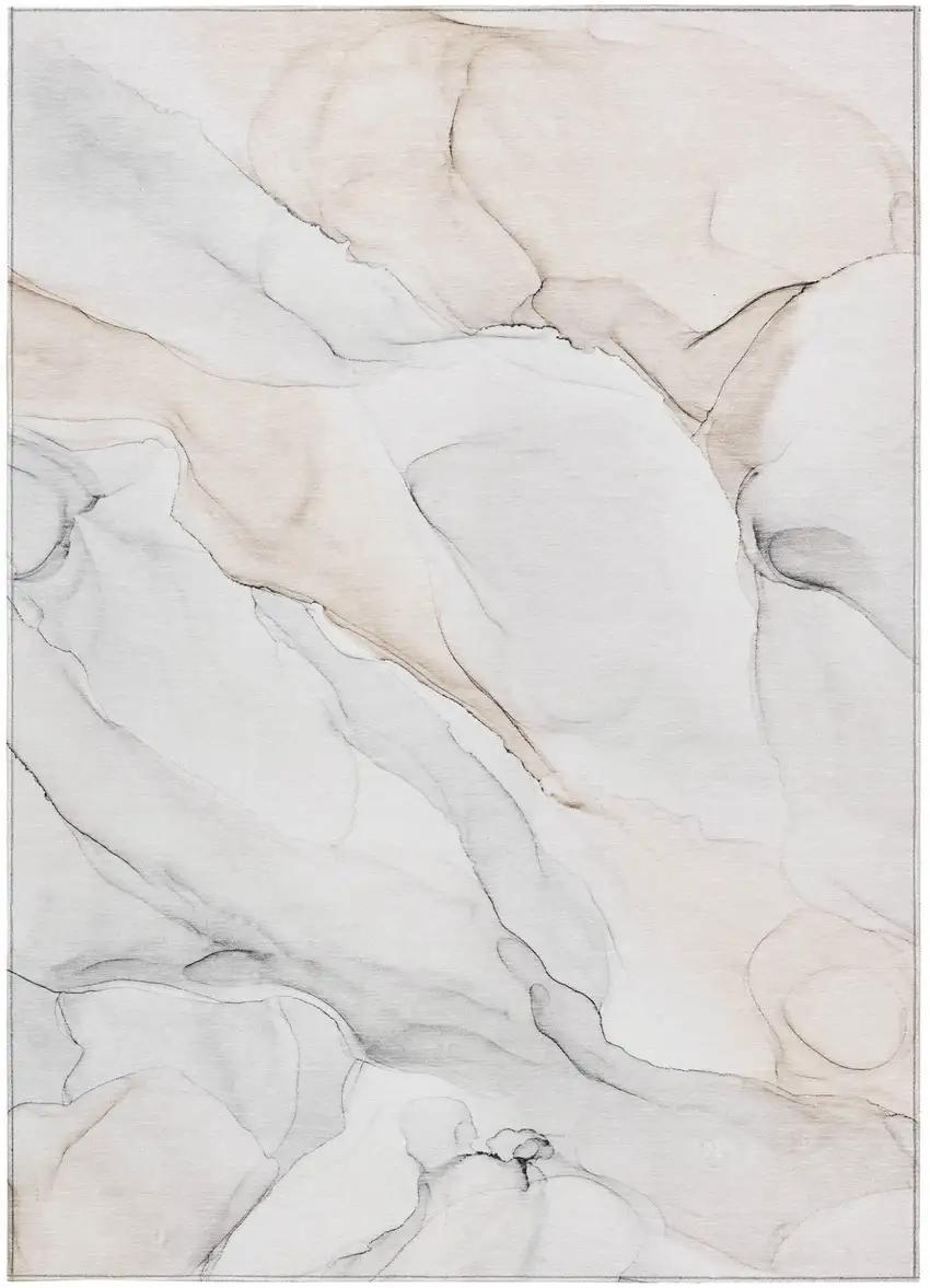 Beige Ivory and Gray Abstract Washable Non Skid Indoor Outdoor Area Rug Photo 4