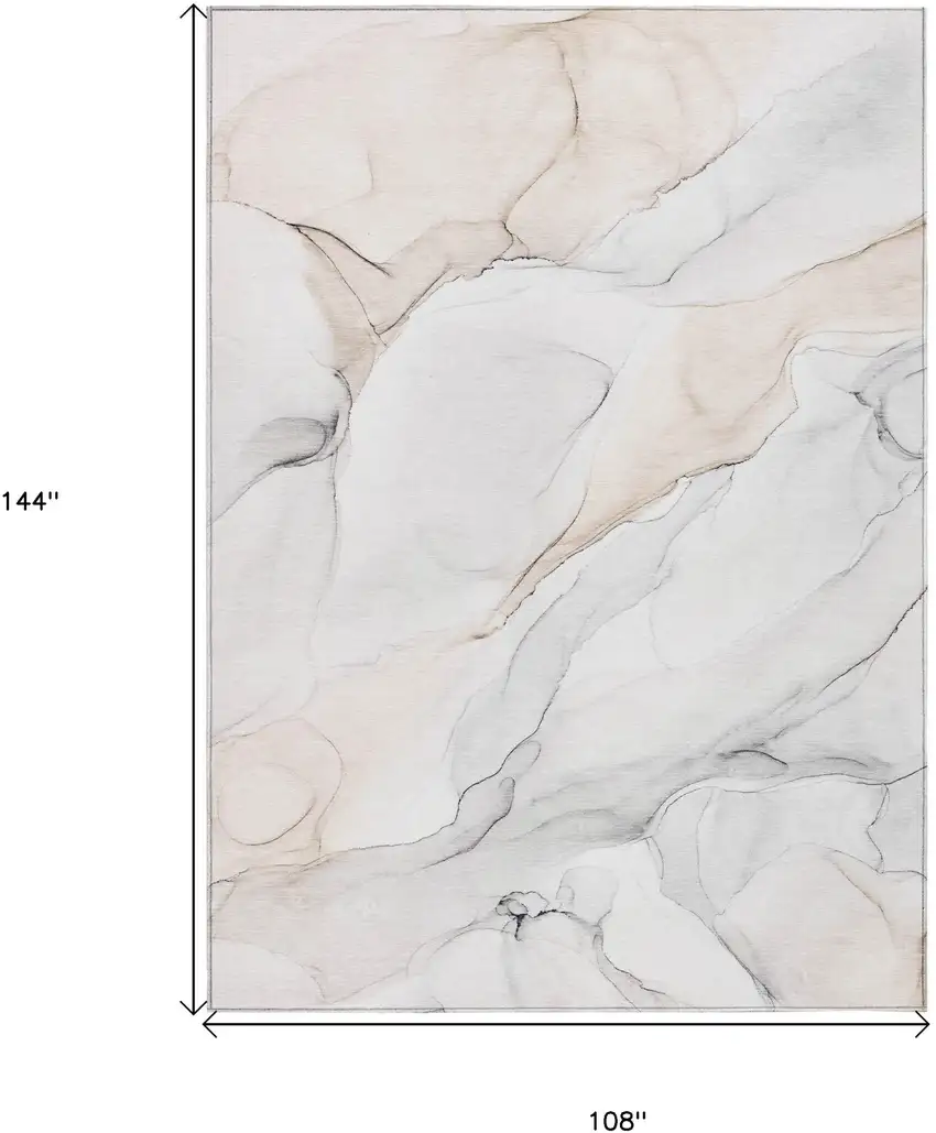 Beige Ivory and Gray Abstract Washable Non Skid Indoor Outdoor Area Rug Photo 3