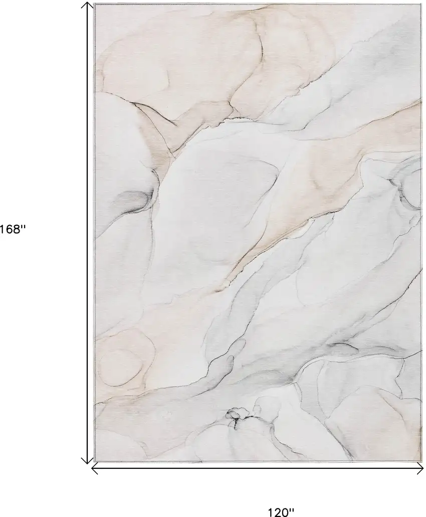 Beige Ivory and Gray Abstract Washable Non Skid Indoor Outdoor Area Rug Photo 3