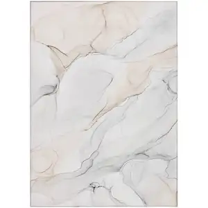 Photo of Beige Ivory and Gray Abstract Washable Non Skid Indoor Outdoor Area Rug