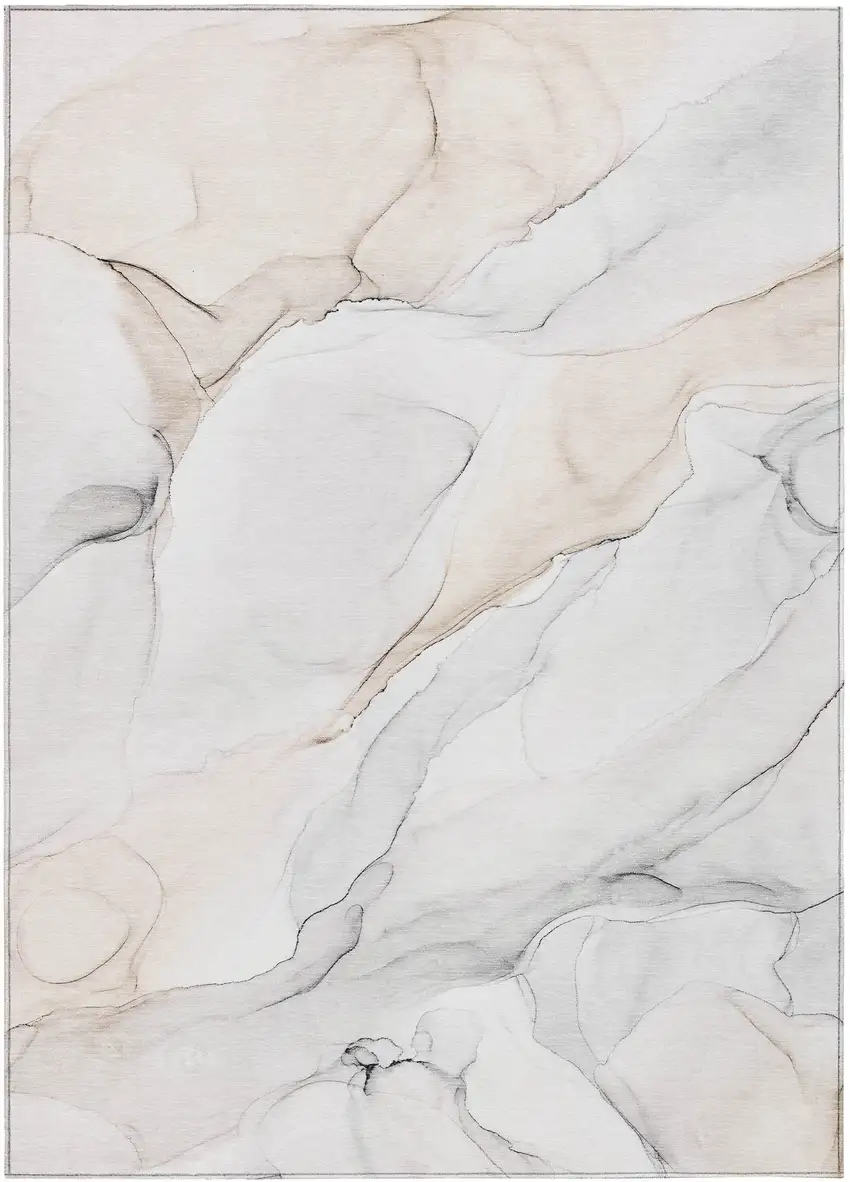 Beige Ivory and Gray Abstract Washable Non Skid Indoor Outdoor Area Rug Photo 2