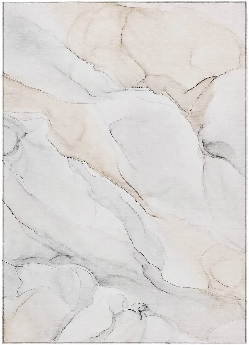 Beige Ivory and Gray Abstract Washable Non Skid Indoor Outdoor Area Rug Photo 5