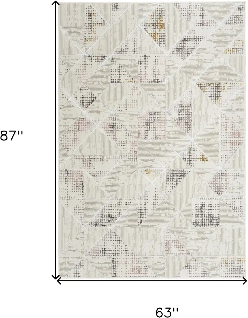 Beige Ivory and Gray Geometric Non Skid Area Rug Photo 3