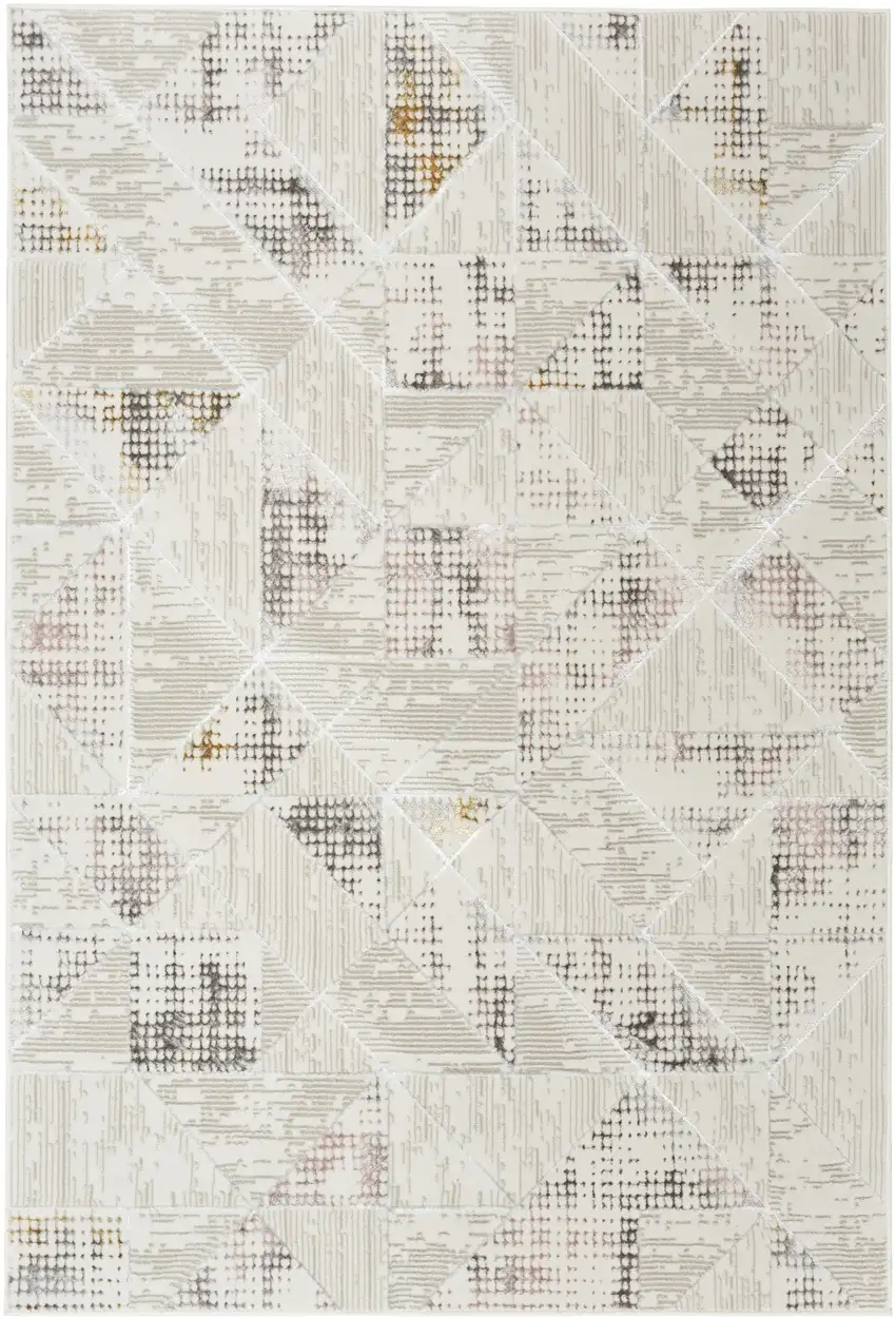 Beige Ivory and Gray Geometric Non Skid Area Rug Photo 3