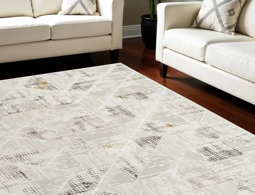 Beige Ivory and Gray Geometric Non Skid Area Rug Photo 1