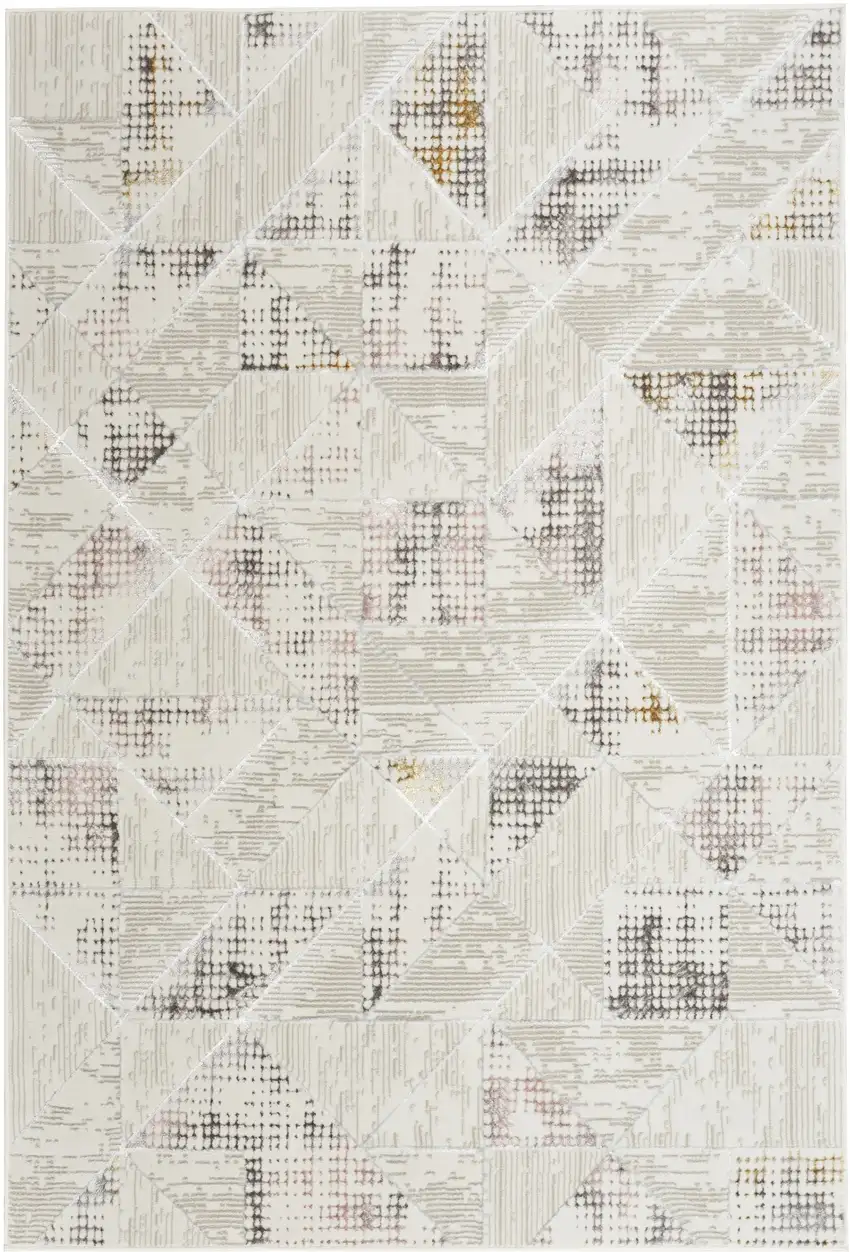 Beige Ivory and Gray Geometric Non Skid Area Rug Photo 2