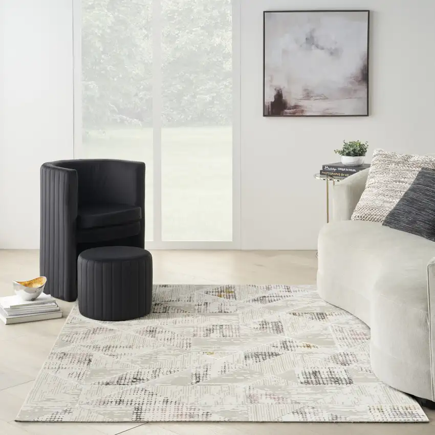 Beige Ivory and Gray Geometric Non Skid Area Rug Photo 5