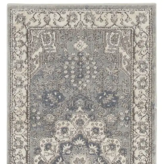10' Beige Ivory And Gray Medallion Runner Rug Photo 3