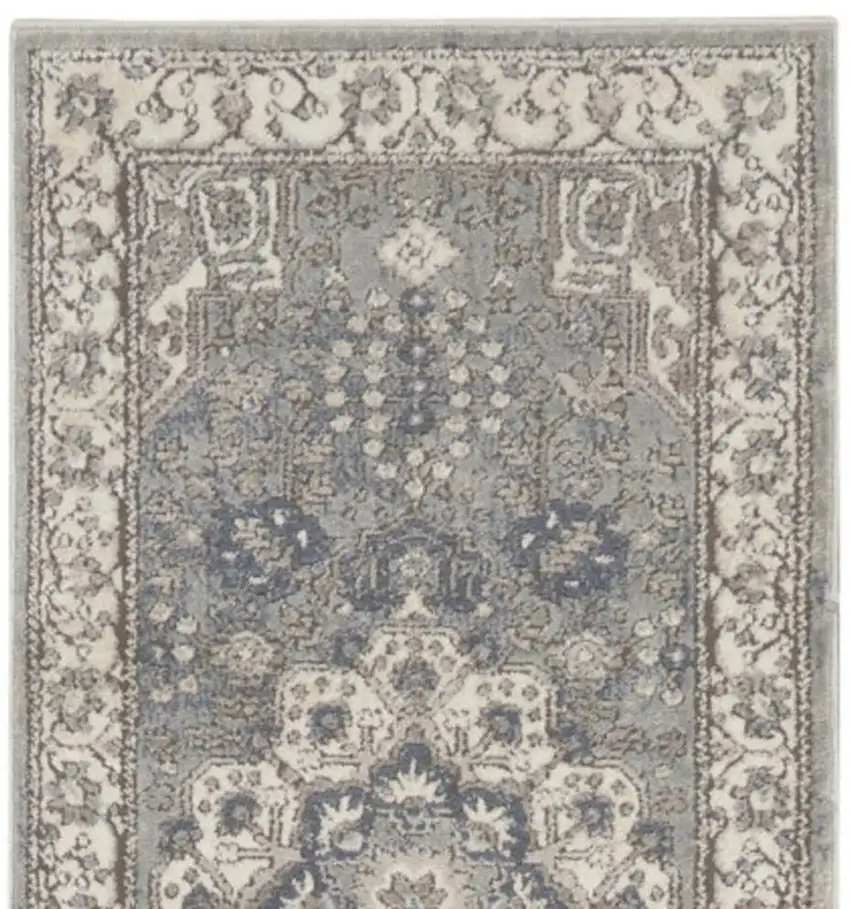 10' Beige Ivory And Gray Medallion Runner Rug Photo 3