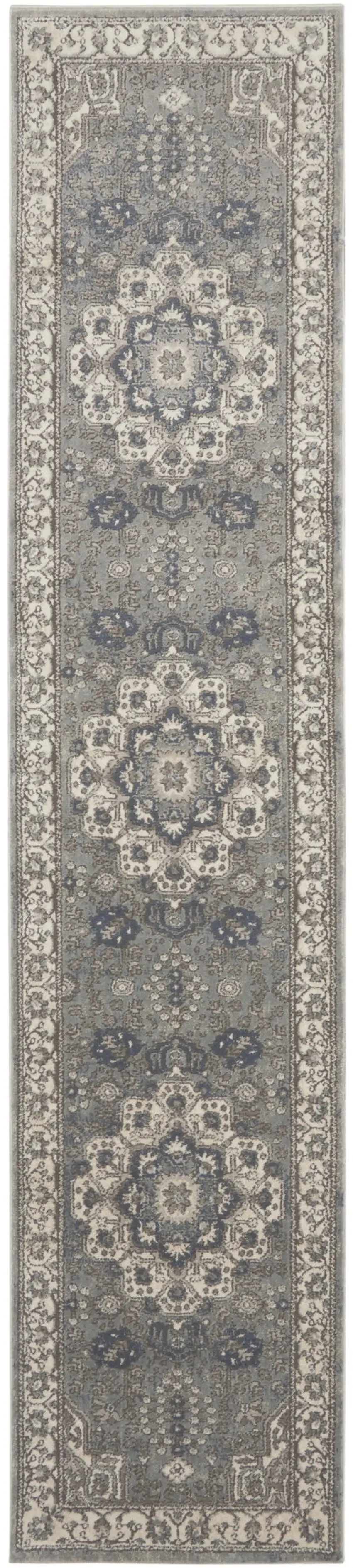 10' Beige Ivory And Gray Medallion Runner Rug Photo 4