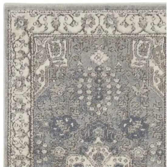 10' Beige Ivory And Gray Medallion Runner Rug Photo 1