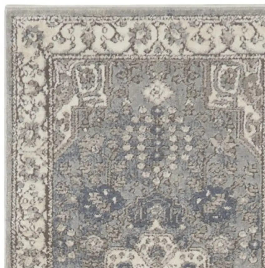 10' Beige Ivory And Gray Medallion Runner Rug Photo 1