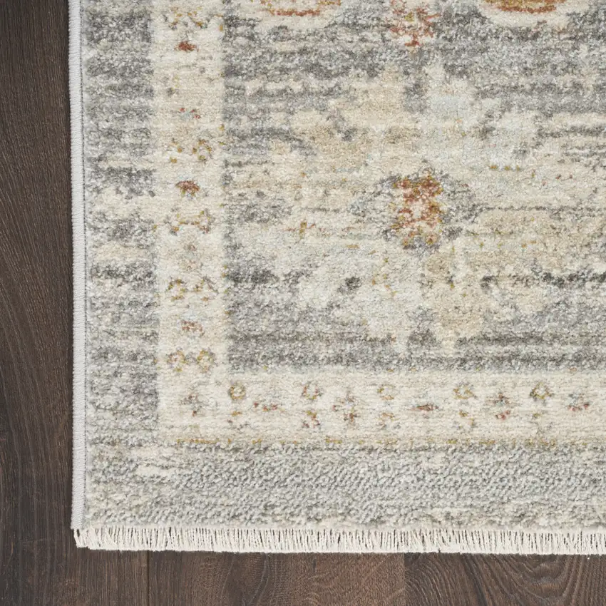 Beige Ivory and Gray Oriental Power Loom Distressed Area Rug With Fringe Photo 5