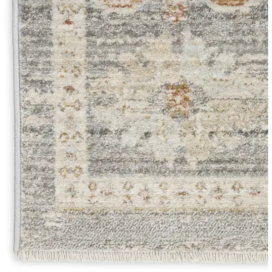 Beige Ivory and Gray Oriental Power Loom Distressed Area Rug With Fringe Photo 7