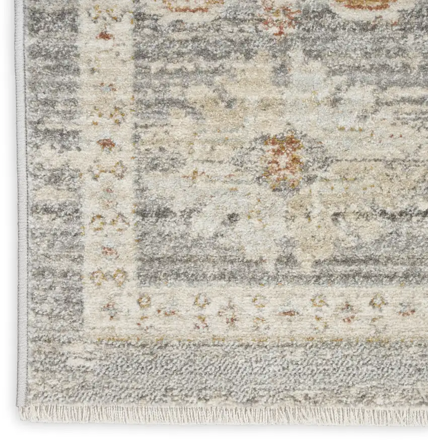 Beige Ivory and Gray Oriental Power Loom Distressed Area Rug With Fringe Photo 7