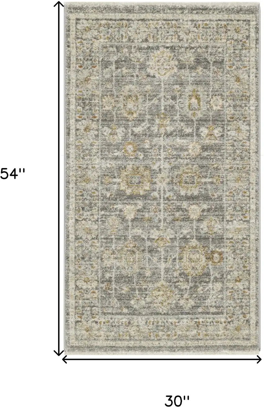 Beige Ivory and Gray Oriental Power Loom Distressed Area Rug With Fringe Photo 7