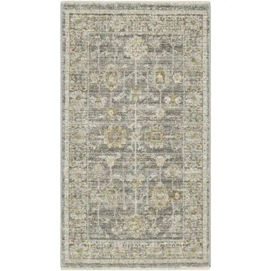 Beige Ivory and Gray Oriental Power Loom Distressed Area Rug With Fringe Photo 8