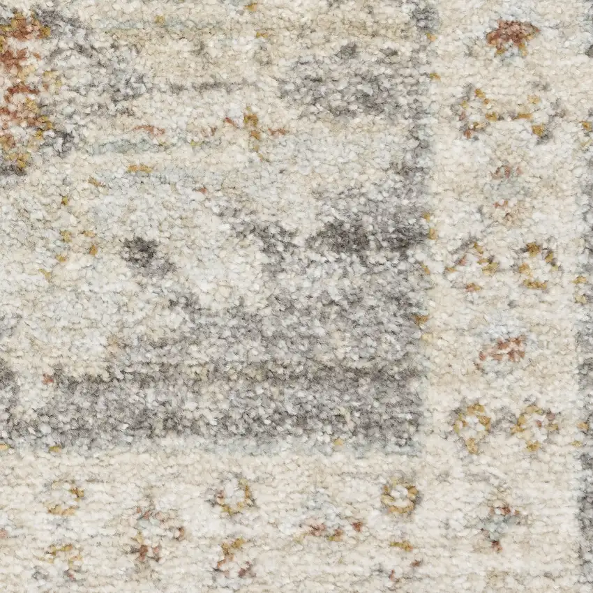 Beige Ivory and Gray Oriental Power Loom Distressed Area Rug With Fringe Photo 3