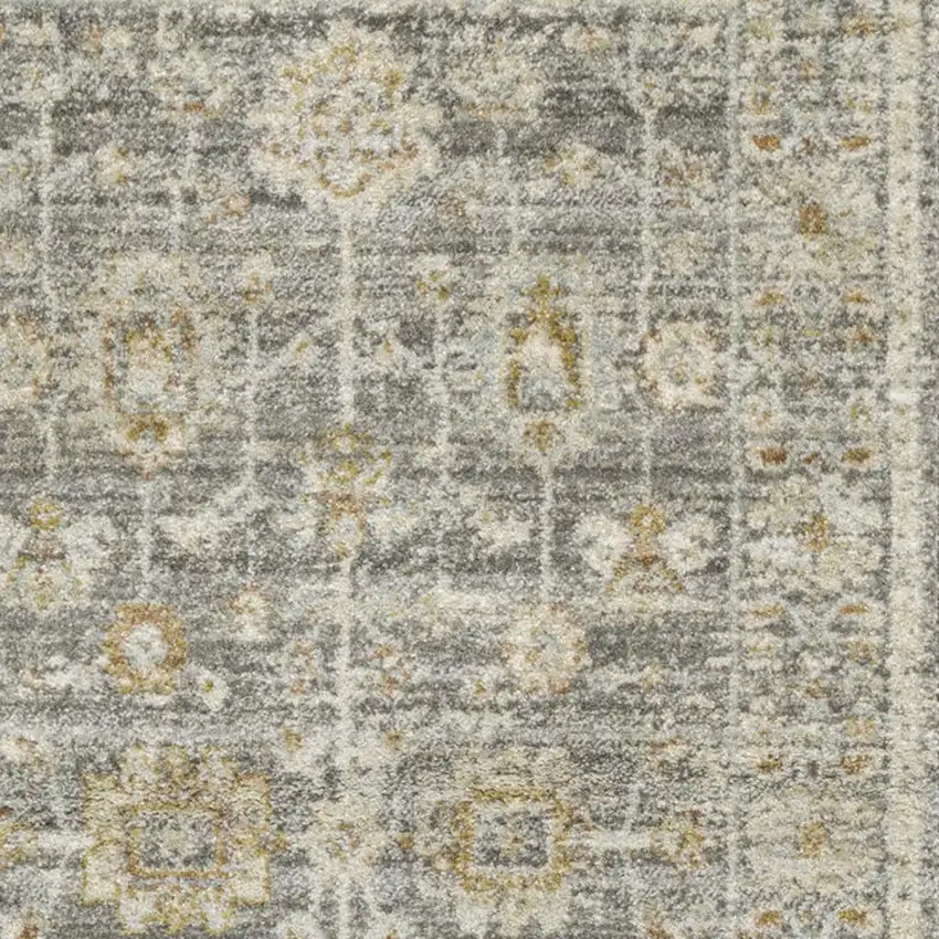 Beige Ivory and Gray Oriental Power Loom Distressed Area Rug With Fringe Photo 7
