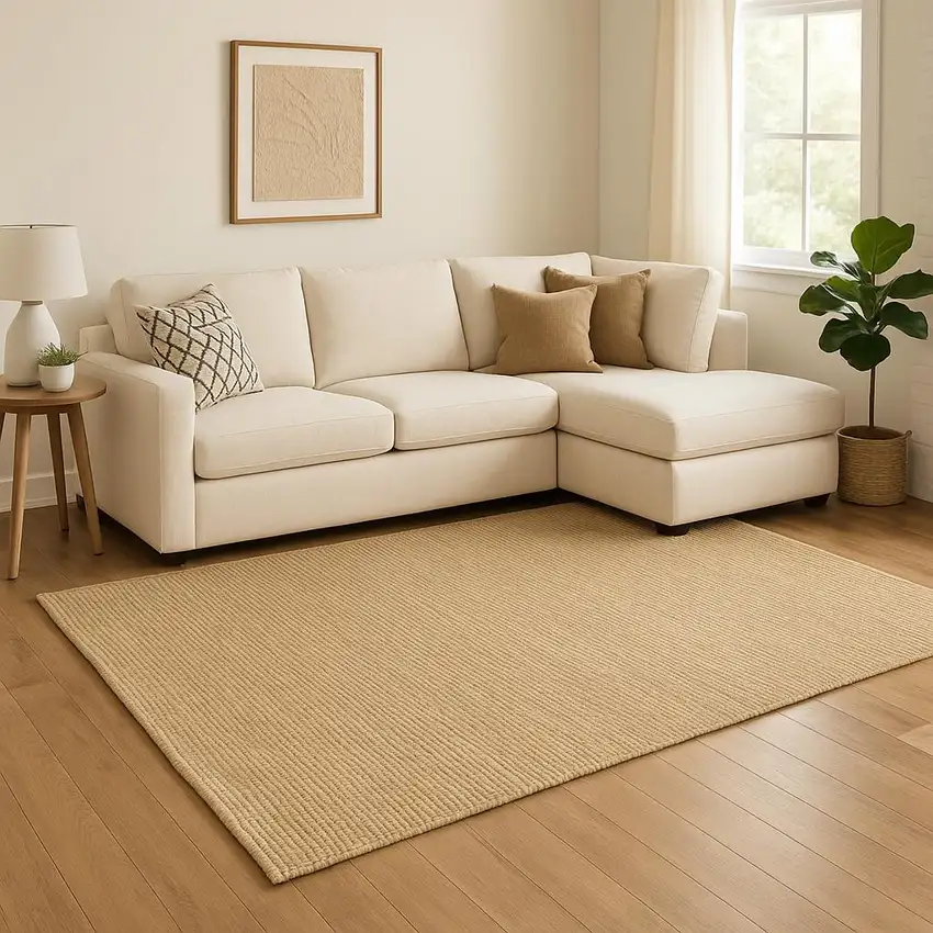 Beige Jute Hand Woven Area Rug Photo 1