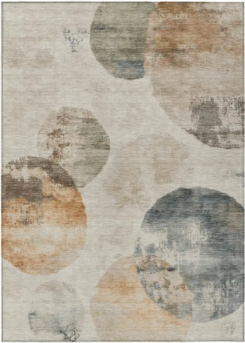 Beige Khaki And Ivory Abstract Washable Indoor Outdoor Area Rug Photo 2