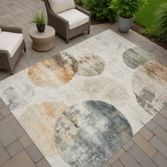 Beige Khaki And Ivory Abstract Washable Indoor Outdoor Area Rug Photo 8