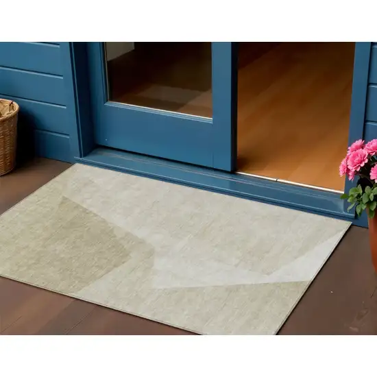 Beige Khaki And Taupe Abstract Washable Indoor Outdoor Area Rug Photo 2