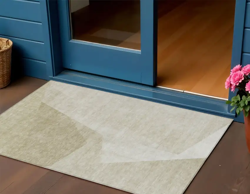 Beige Khaki And Taupe Abstract Washable Indoor Outdoor Area Rug Photo 2
