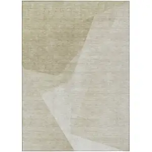 Photo of Beige Khaki And Taupe Abstract Washable Indoor Outdoor Area Rug