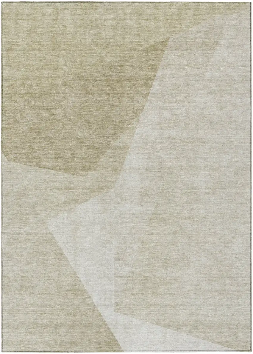 Beige Khaki And Taupe Abstract Washable Indoor Outdoor Area Rug Photo 1