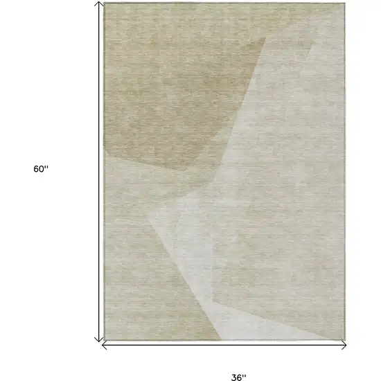 Beige Khaki And Taupe Abstract Washable Indoor Outdoor Area Rug Photo 3