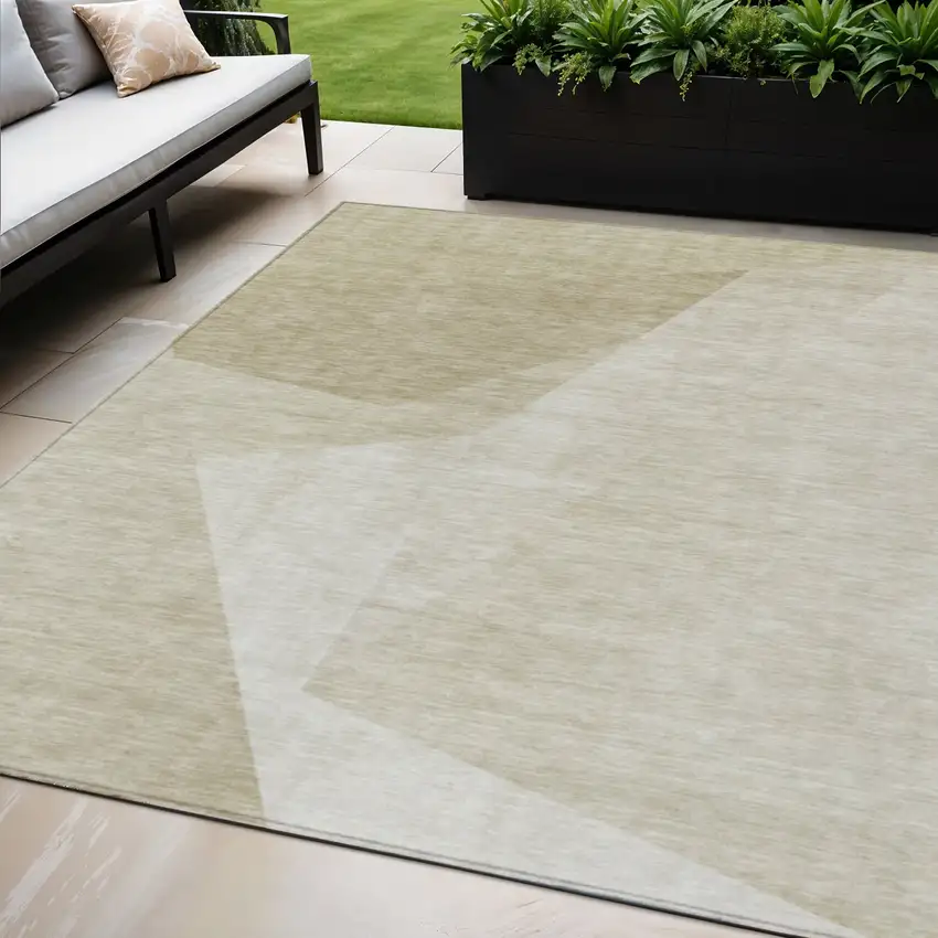 Beige Khaki And Taupe Abstract Washable Indoor Outdoor Area Rug Photo 1